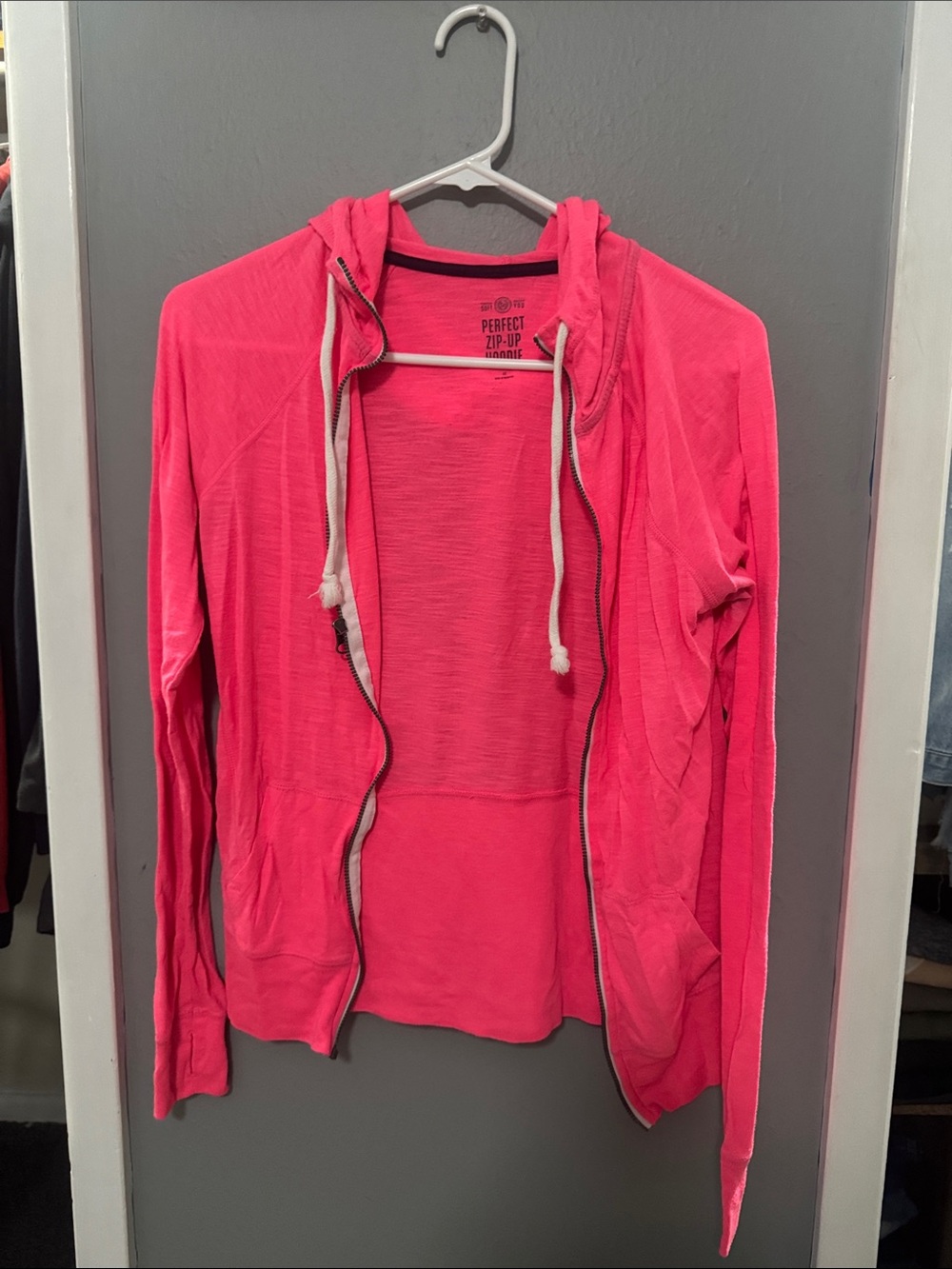 SO Hot Pink Zip Hoodie with Drawstring